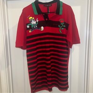 Black Pike Embroidered Polo Shirt Retro Cat w/Rose Men's sz -XL * Short-Sleeve